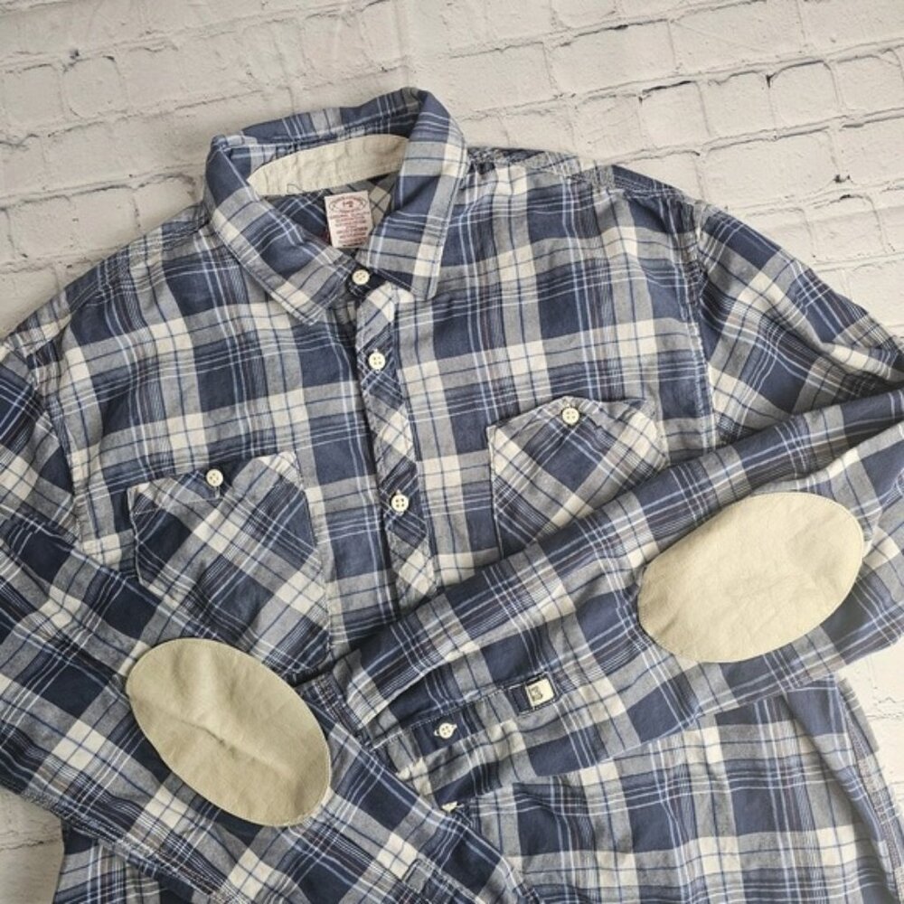 Scotch‎ And Soda Long Sleeve BUtton Up Shirt XL Blue Plaid Elbow Patch